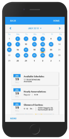 Employee mobile calendar view